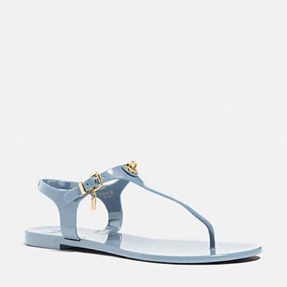 Coach pelican T-strap jelly sandal dust blue with gold accents size 38 or 7.5 - Picture 3 of 10